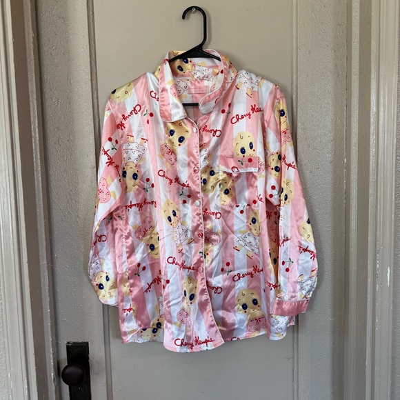 Cherry Kewpie Pajama Top Silky Soft Pink Whimsical Girly - Picture 1 of 7
